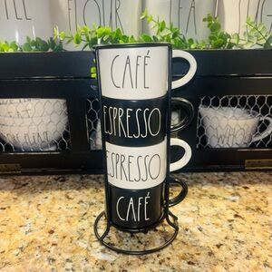 Rae Dunn Stackable Café / Espresso Mug Set with Metal Stand